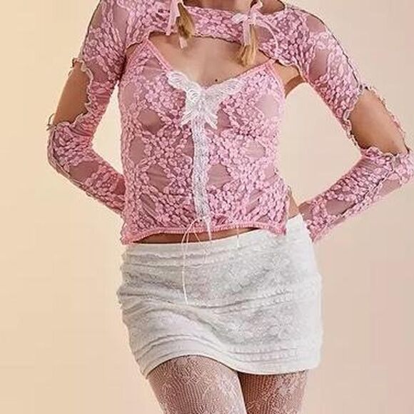 Urban-outfitters Women's Pink and White Shirt - Picture 1 of 4
